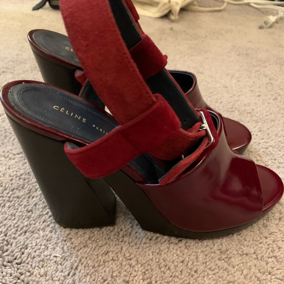 Celine Burgundy Suede and Patent Leather Heels - Picture 2 of 10